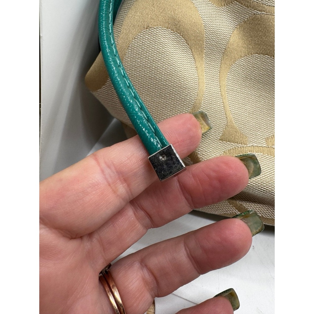 Coach F21949 Signature Stripe Carryall Khaki Jade Green Purse Near Mint - Picture 9 of 12